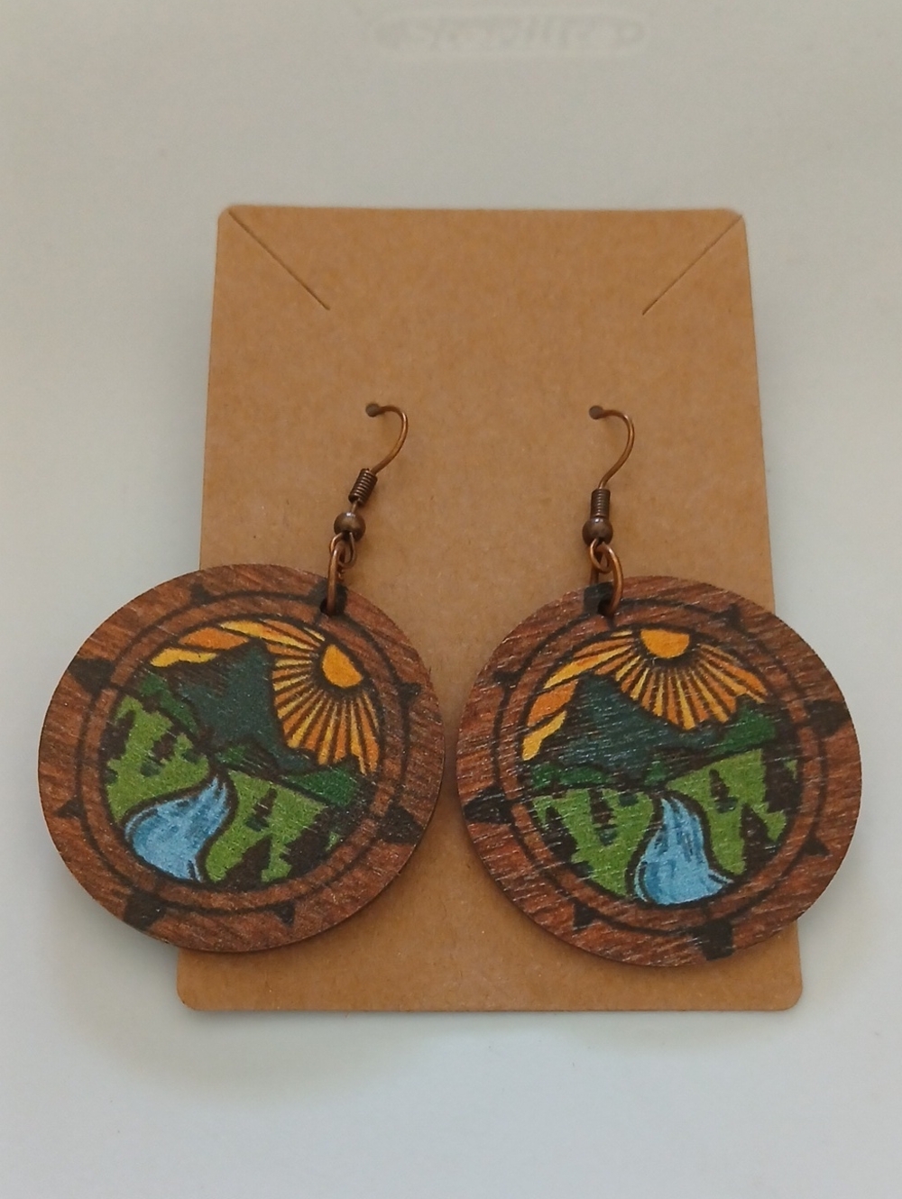 Fashion Jewelry Hand-Painted Wooden Drop Earrings - Green, Blue & Yellow